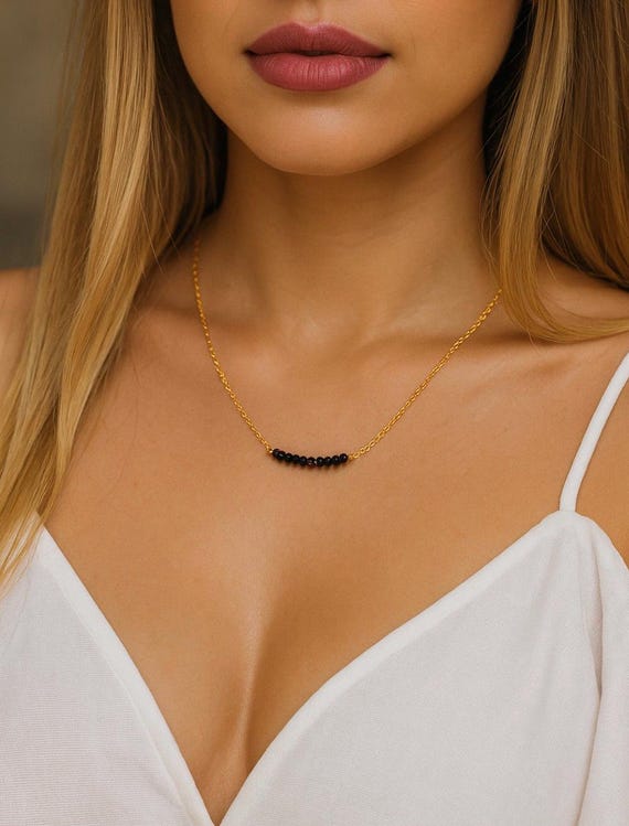 Black tourmaline bar necklace. Empath protection necklace. Gold, silver, rose gold chain.