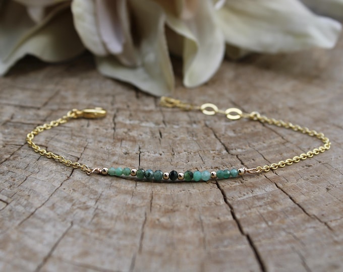 Dainty Emerald Bracelet: May Birthstone, Gold Filled or Sterling Silver