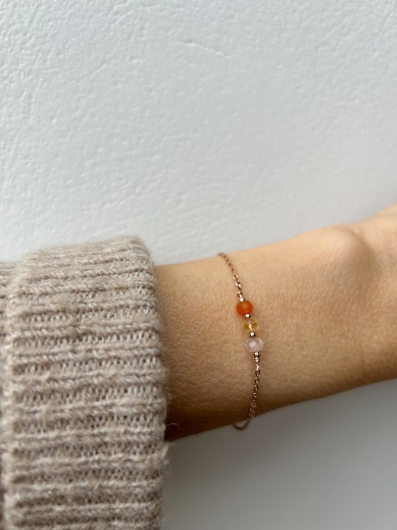 Rose Quartz, Citrine & Carnelian Gemstone Bracelet: Self-Love, Confidence