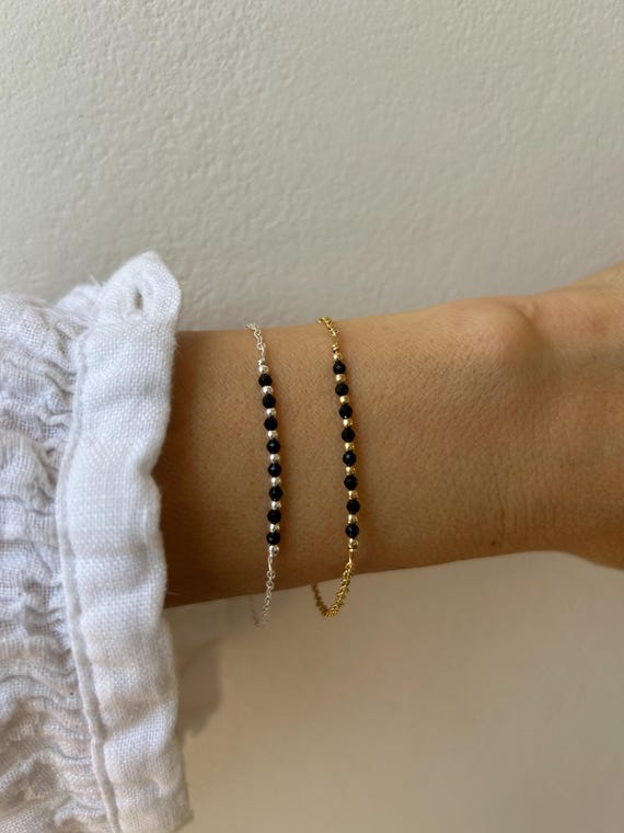 Black tourmaline bracelet. Empath protection bracelet. October birthstone.  Gold filled/sterling silver/rose gold filled.