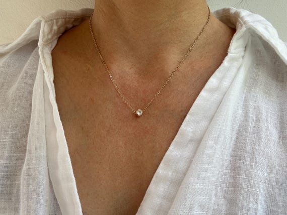 Minimalist chain necklace. Minimal pave diamond necklace.  Layering necklace .24k gold plated  brass chain necklace.