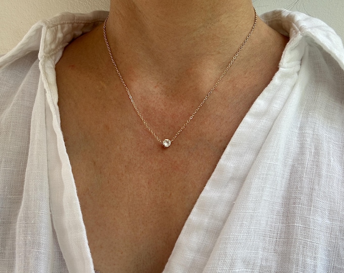 Minimalist chain necklace. Minimal pave diamond necklace.  Layering necklace .24k gold plated  brass chain necklace.