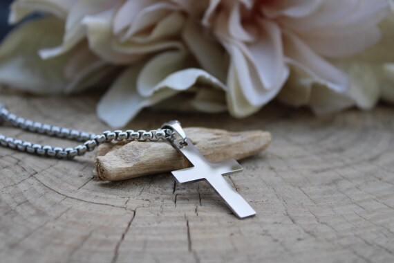 Mens Stainless Steel Cross Necklace: Religious Pendant. Cross pendant.