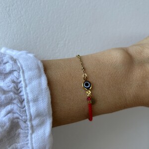 Red String Evil Eye Protection Bracelet, Gold Filled Charm, Adjustable Cord Jewelry image 10