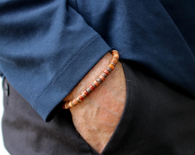 Mens beaded bracelet. Surfer style bracelet.  Jasper Bracelet with coconut heishi beads.