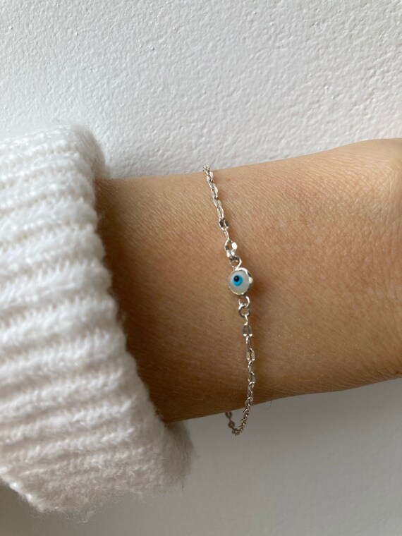 Dainty evil eye bracelet. Sterling silver evil eye bracelet.  Greek mati bracelet. Sterling silver evil eye chain bracelet.