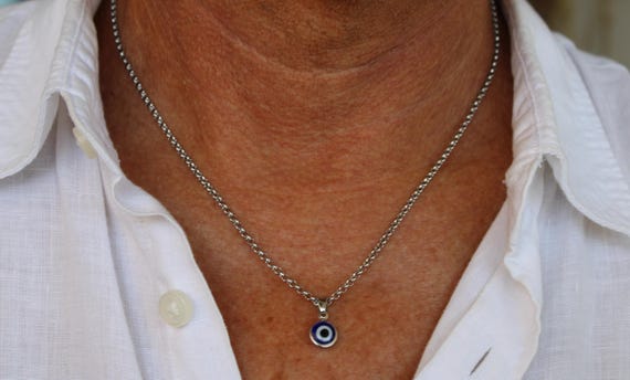 Mens evil eye necklace. Mens stainless steel evil eye necklace. Pendant necklace.