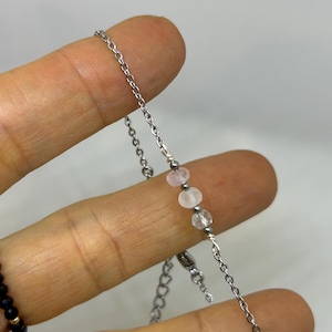 Fertility support. Morganite, Moonstone, Aquamarine Gemstone Bracelet, Delicate Crystal Chain image 6