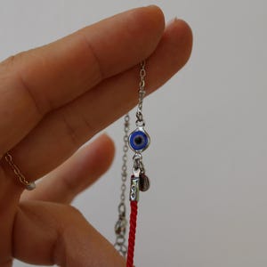 Red String Evil Eye Protection Bracelet, Gold Filled Charm, Adjustable Cord Jewelry image 4