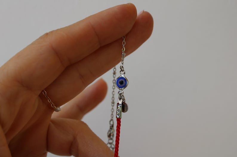 Red String Evil Eye Protection Bracelet, Gold Filled Charm, Adjustable Cord Jewelry image 4