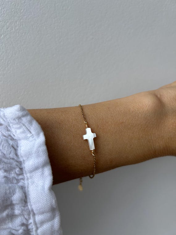 Sideways cross bracelet for women. Cross bracelet. Christian jewelry. Stainless steel chain.