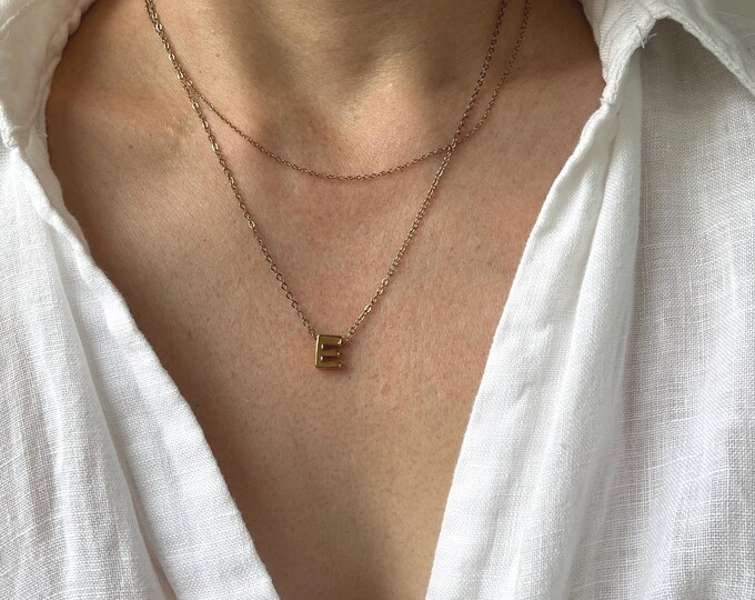 Gold Initial Necklace, Stainless Steel Letter Charm, Personalized