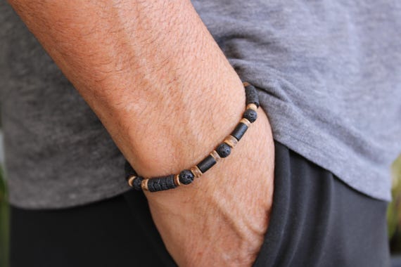 Mens lava rock bracelet. Beaded lava rock heishi bracelet. Bracelet for protection and ground. 6mm beads.