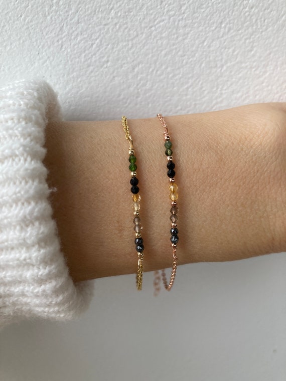 Empath protection bracelet, Block negativity. Green/black tourmaline, smoky quartz, citrine, hematite.  Gold filled, sterling silver