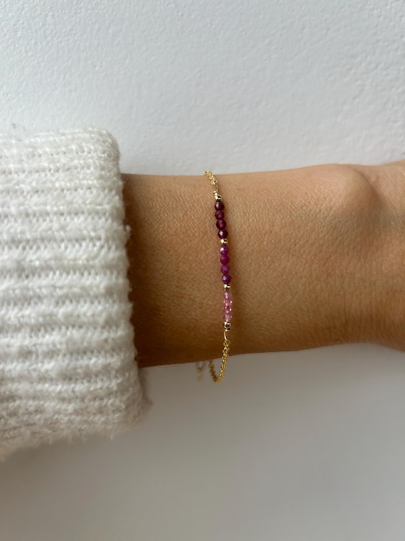 Ruby, garnet and mystic pink topaz bracelet. Multi gemstone bracelet. Gemstone bead bar bracelet. Protection, block negativity, good luck.