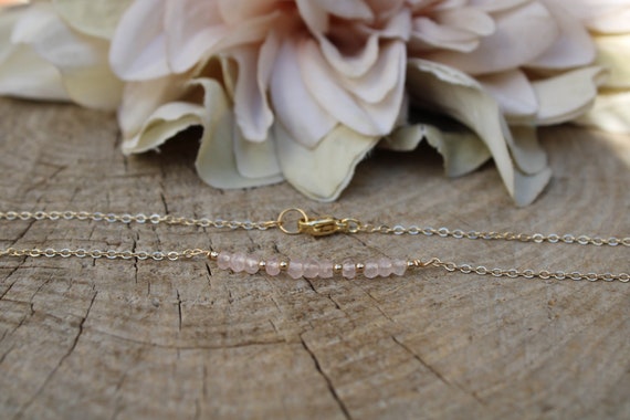 Dainty rose quartz necklace.  Beaded rose quartz necklace. Gold filled/rose gold filled/sterling silver. Healing necklace.