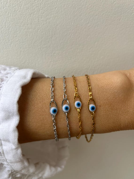 Dainty evil eye chain bracelet. Evil eye gold/silver chain bracelet.  Greek mati bracelet.  Protection bracelet.  Byzantine chain.