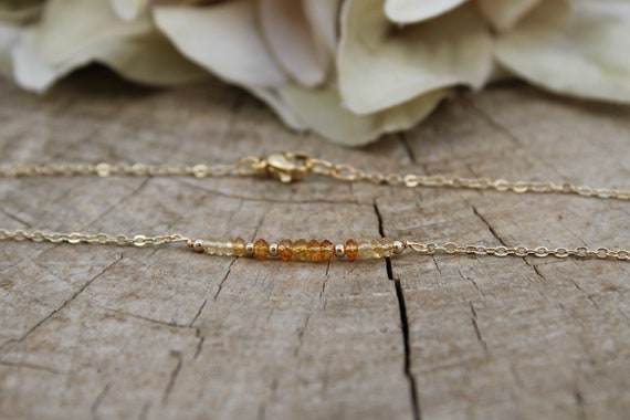 Citrine beaded bar necklace.  Ombre citrine necklace.  November birthstone. Gold filled/rose gold filled/sterling silver.