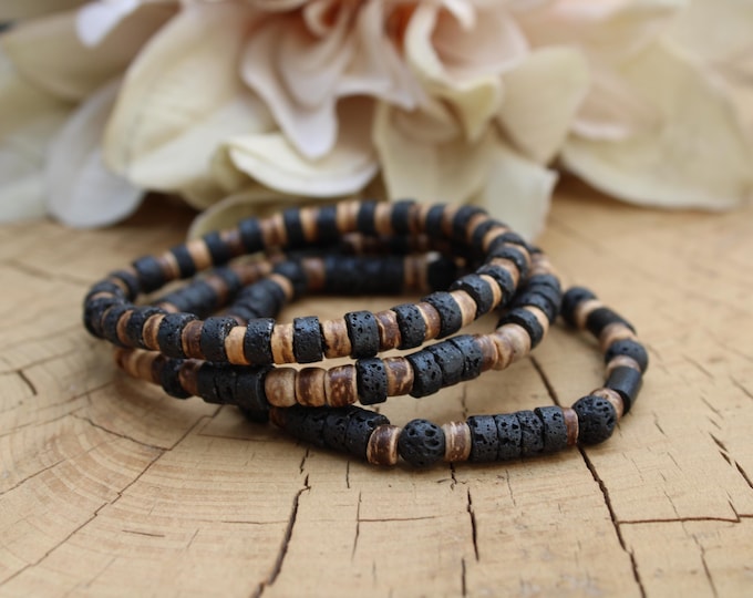 Mens lava rock bracelet. Beaded lava rock heishi bracelet. Bracelet for protection and grounding. 6mm beads.
