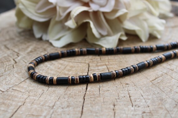 Mens black beaded necklace . Mens necklace. Surfer style necklace. Beaded necklace for men.