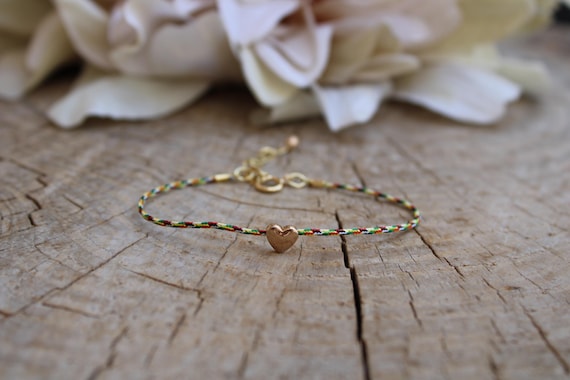 Tiny heart bracelet. Little heart bracelet. Friendship bracelet. Wish bracelet. Puffy heart bracelet. Cord bracelet. Adjustable.