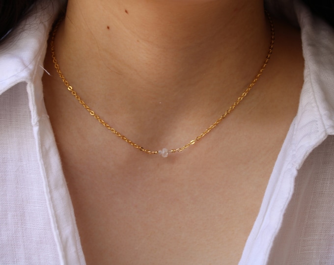 Blue Flash Moonstone Necklace: Gold Filled Sterling Silver Choker