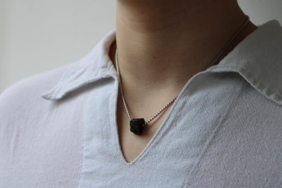 Mens black tourmaline necklace .Empath protection. Raw black tourmaline chain necklace for men.  October birthstone.