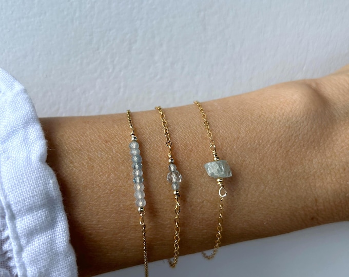 Aquamarine bracelet. Gold filled aquamarine bracelet. Minimalist bracelet. March birthstone bracelet.