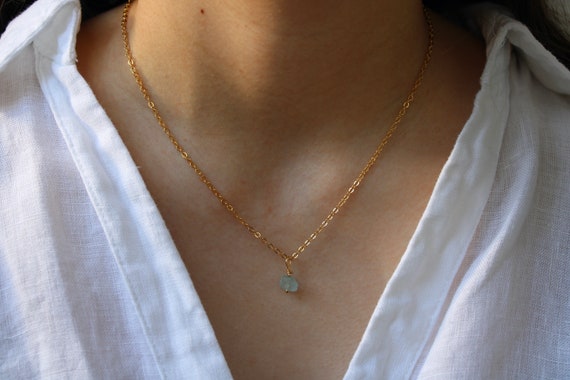 Raw aquamarine nugget necklace.  Aquamarine crystal necklace. March birthstone.  Gold filled, sterling silver