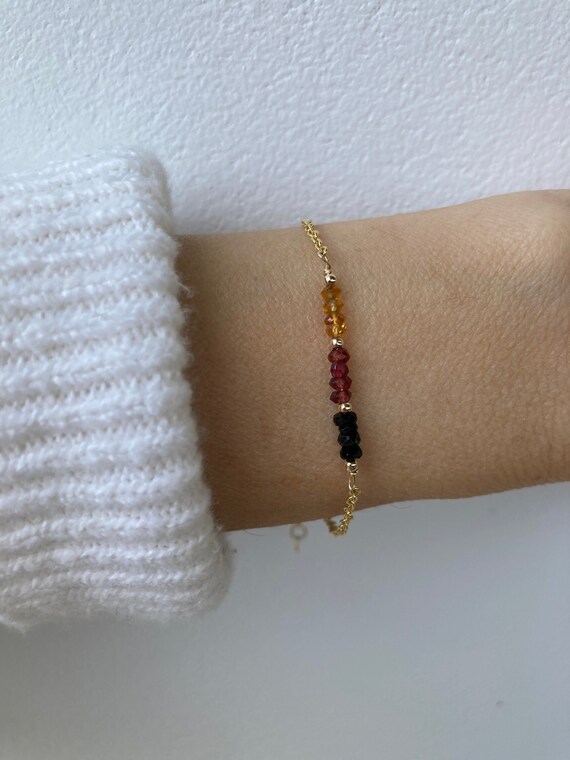 Citrine, garnet and black tourmaline bracelet.  Gold filled/sterling silver. Empath protection, grounding, block negativity.