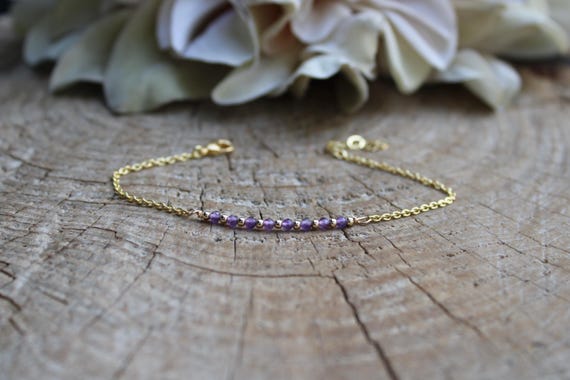 Dainty amethyst bracelet.  Gold filled amethyst bracelet. February birthstone.  Dainty gemstone bracelet.