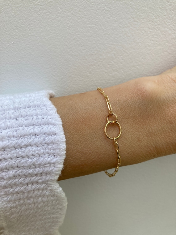 Gold filled double circle Bracelet. Gold Interlocking Circle Charms bracelet. Mother & Daughter Infinity Link bracelet