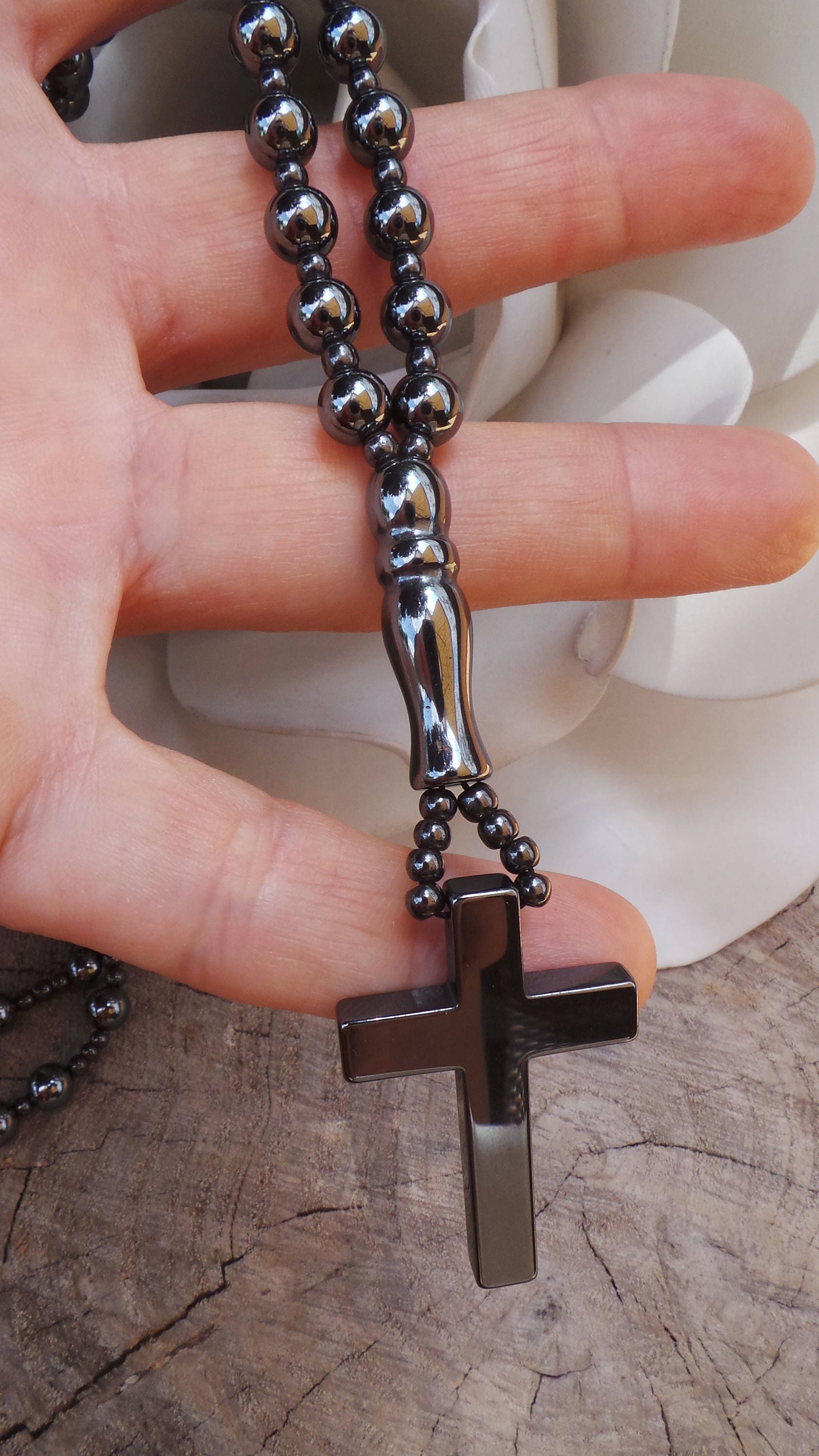 Mens cross necklace. Mens necklace. Mens rosary style necklace.Mens