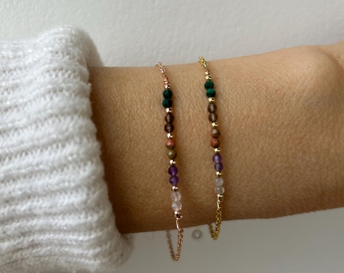 Crystal Healing Bracelet, Malachite, smoky quartz, unakite, amethyst, rose quartz.  Self love and well being