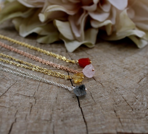 Raw gemstone nugget necklace. Raw crystal necklace. Black tourmaline, rose quartz, citrine, aquamarine, peridot , moonstone etc