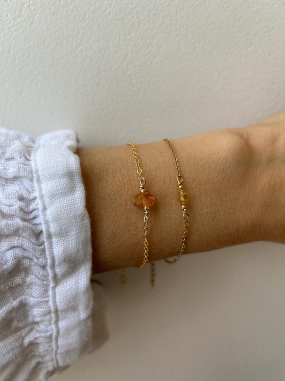 Citrine bracelet.  Raw citrine nugget bracelet. November birthstone. Positivity, optimism, abundance. Gold, silver, rose gold  chain