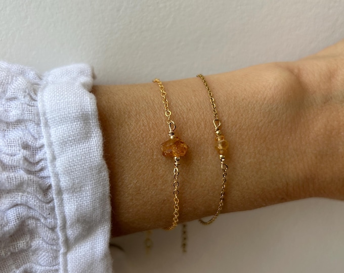 Raw Citrine Nugget Bracelet: November Birthstone, Gold Chain