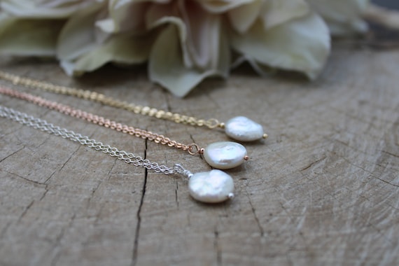 Coin pearl necklace.  Baroque coin pearl necklace. June birthstone. Gold filled, sterling silver, rose gold filled