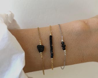 Black Tourmaline Bracelet, Dainty Gemstone Bar,  Empath Protection Jewelry