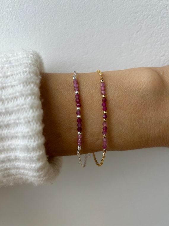 Pink tourmaline bracelet. Ombre pink tourmaline bracelet.  October birthstone. Gold filled/sterling silver/rose gold filled