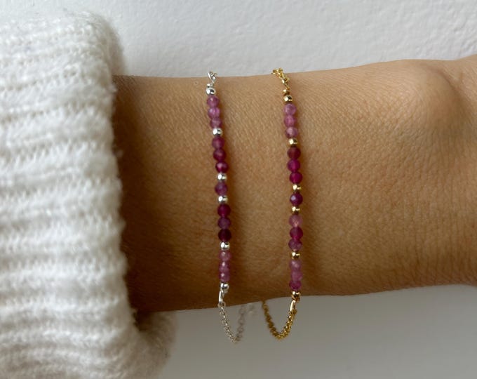 Pink Tourmaline Bracelet. Tourmaline bar bracelet. Gold , silver, rose gold chain. October Birthstone