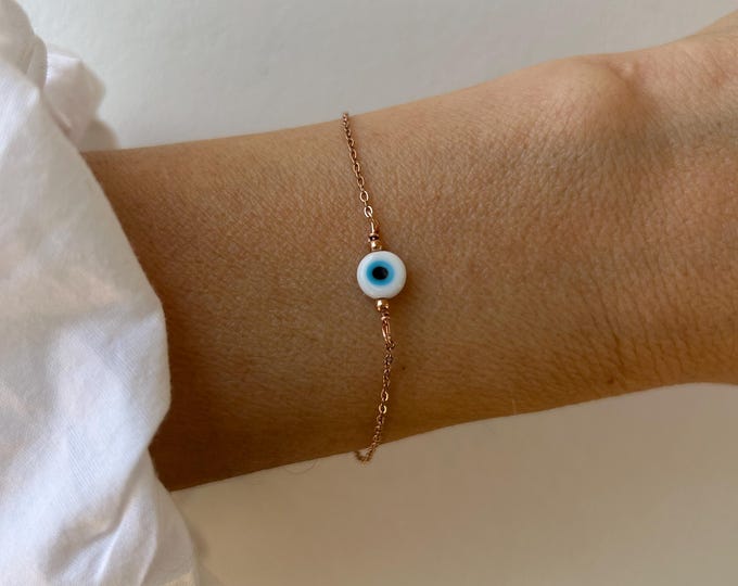 Dainty Evil Eye Bracelet: Stainless Steel Chain, Glass Charm