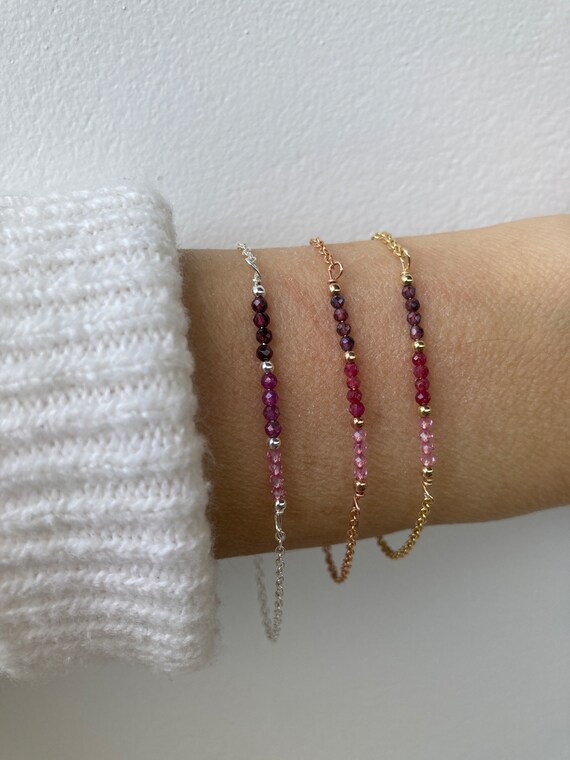 Ruby, garnet and mystic pink topaz bracelet. Multi gemstone bracelet. Gemstone bead bar bracelet. Protection, block negativity, good luck.