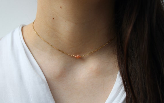 Sunstone choker necklace.  Sunstone crystal necklace. Positivity, optimism, vitality. Gold , silver, rose gold chain.