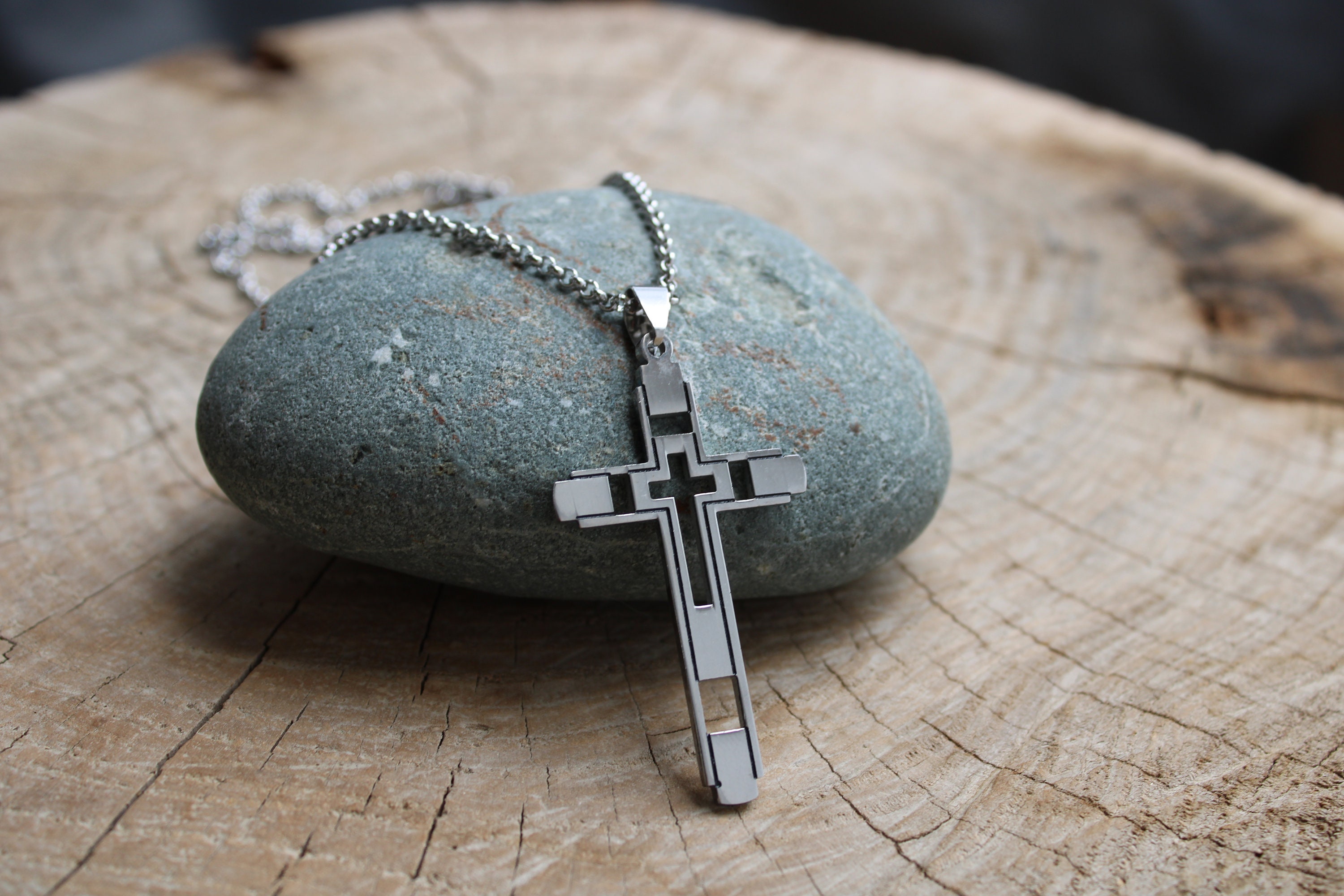 Mens necklace. Men's crucifix. Men's stainless steel cross. Mens cross ...