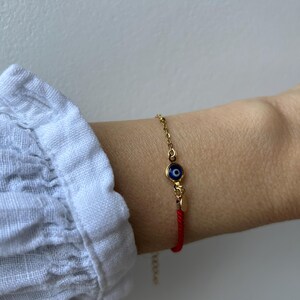 Red String Evil Eye Protection Bracelet, Gold Filled Charm, Adjustable Cord Jewelry image 16