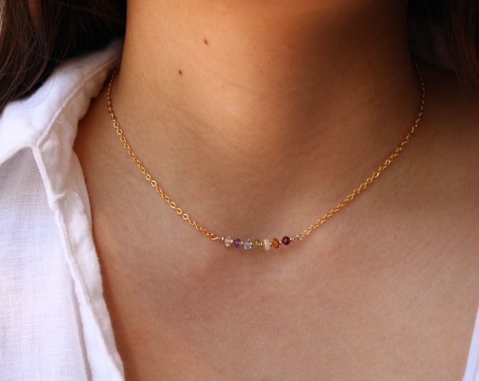 7 Chakra Healing Crystal Necklace: Gold Filled, Sterling Silver, Rose Gold, Real stones