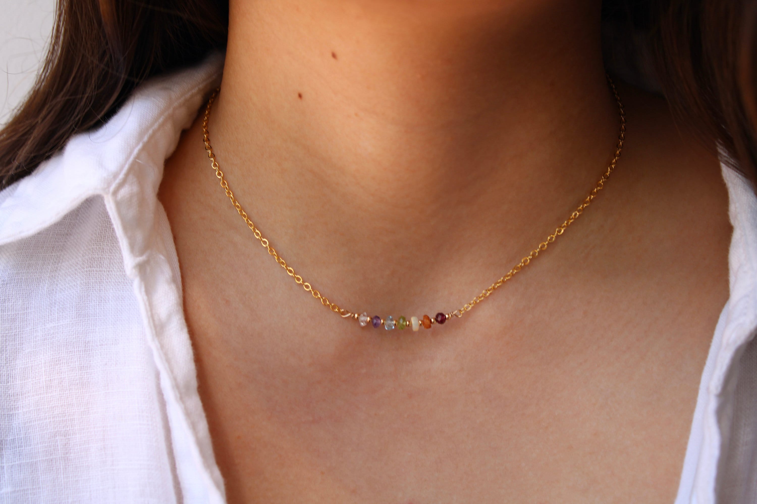 7 chakra necklace. Real stone 7 chakra. Dainty chakra necklace Crystal healing necklace. Gold filled Rose gold filled sterling silver