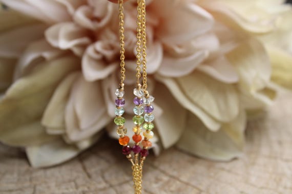 7 chakra necklace. Real stone 7 chakra. Alternative 7 chakra necklace with genuine crystals. Gold, silver, rose gold chain.