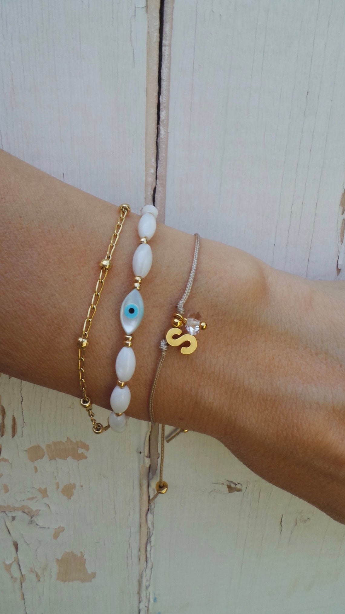 White evil eye bracelet. Beaded evil eye bracelet. Mother of Etsy